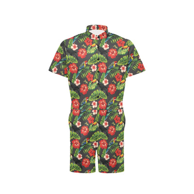 Hibiscus Red With Parrotprint Design LKS303 Men's Romper