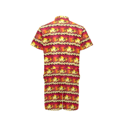 Hawaiian Tropical Sunset Hibiscus Print Men's Romper