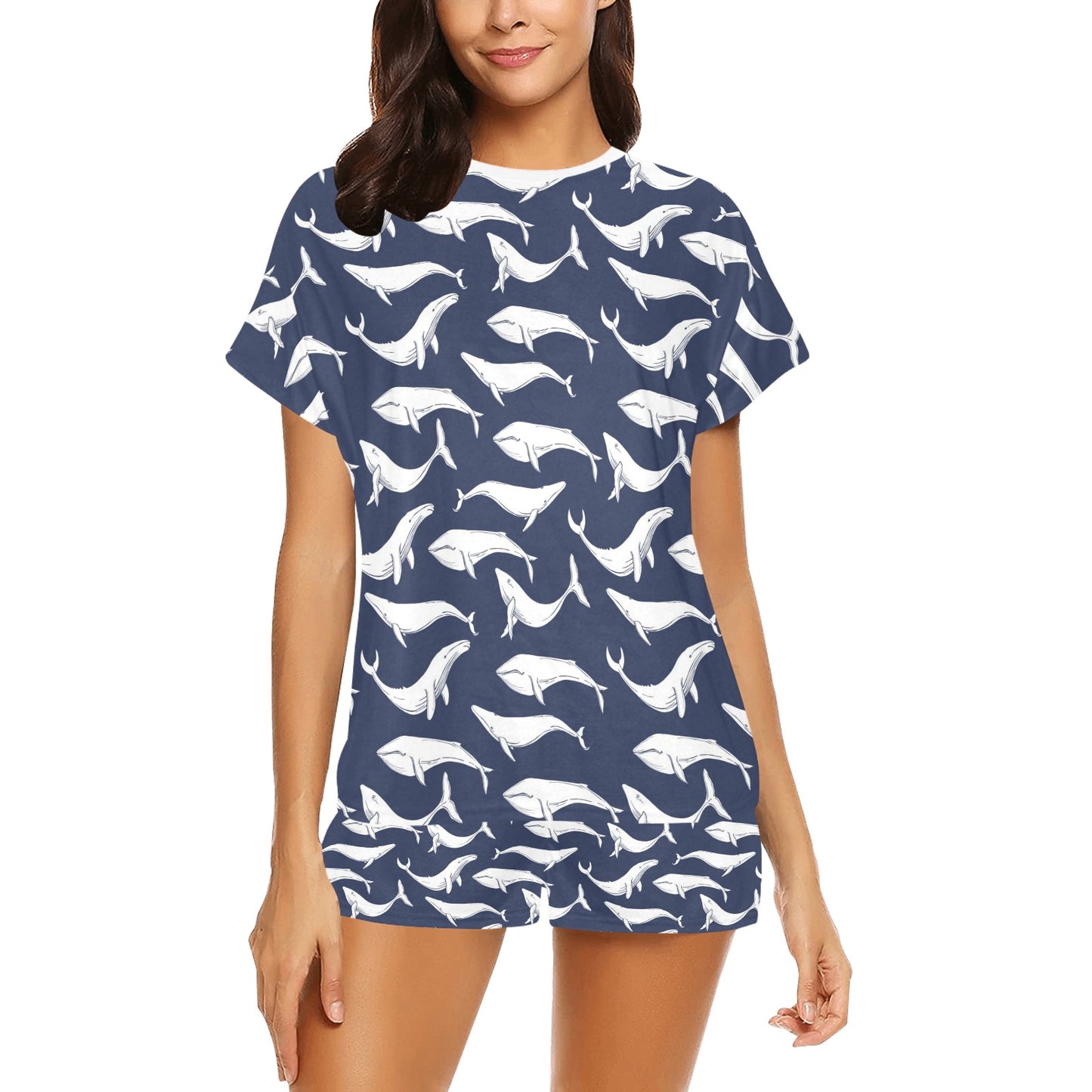 Whale Print Design LKS308 Women's Short Pajama Set