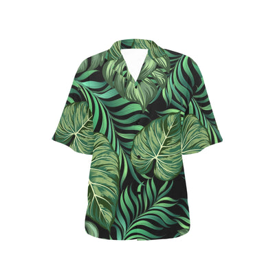 Green Fresh Tropical Palm Leaves Women's Hawaiian Shirt