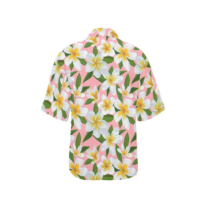 White Plumeria Pattern Print Design PM011 Women's Hawaiian Shirt