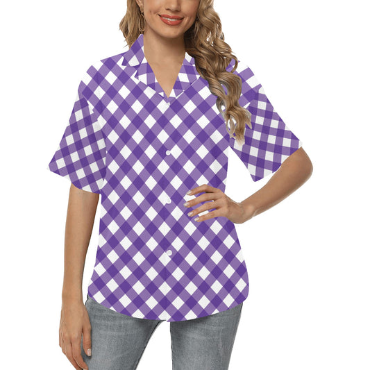 Gingham Purple Pattern Print Design 03 Women's Hawaiian Shirt