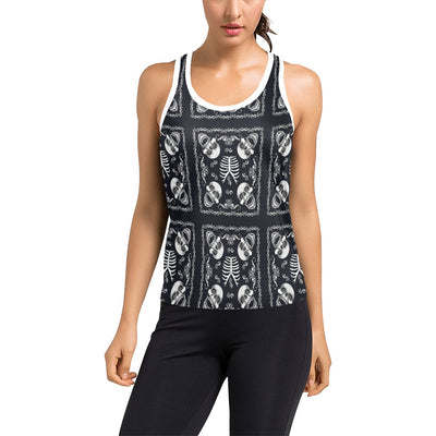 Bandana Skull Black White Print Design LKS306 Women's Racerback Tank Top