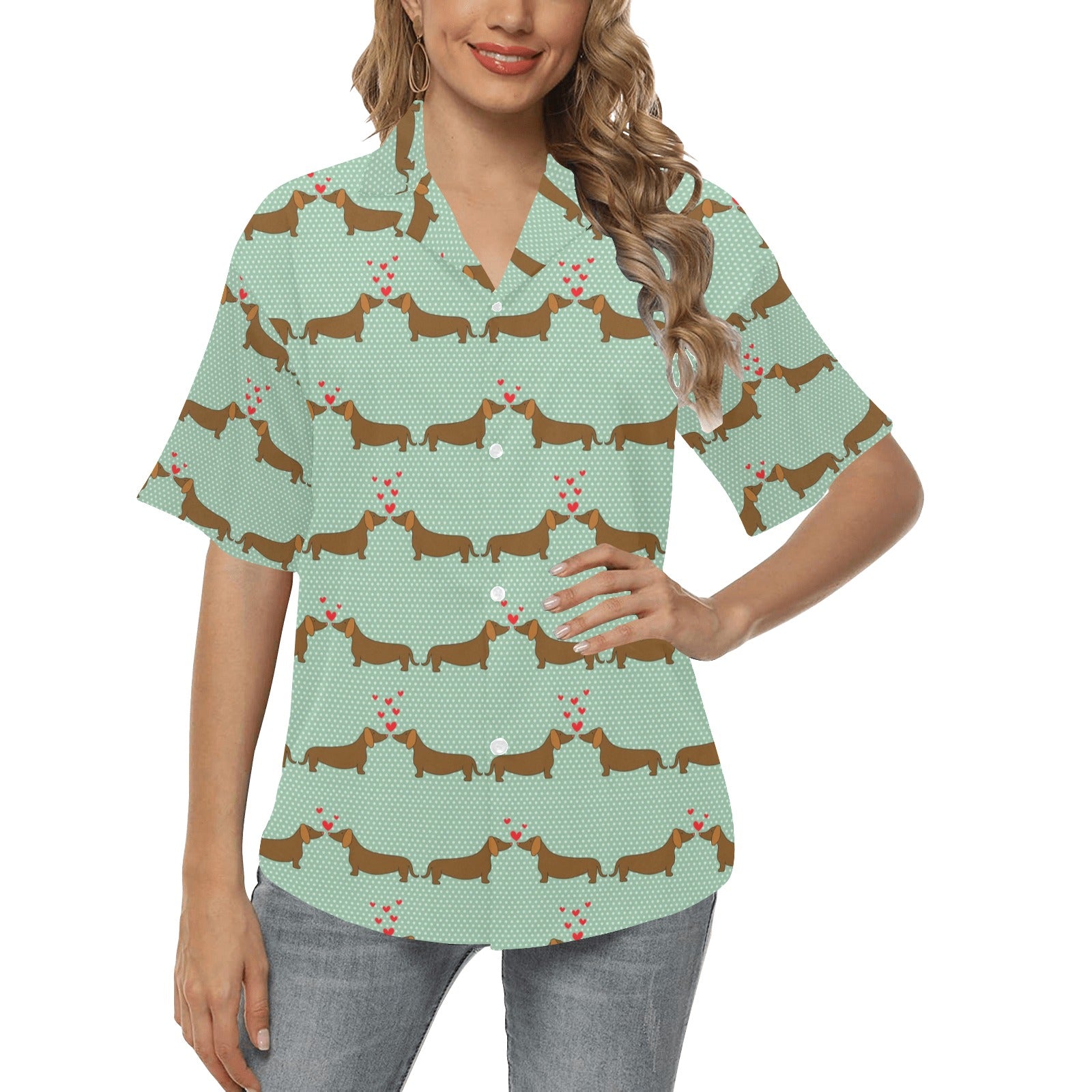 Dachshund Pattern Print Design 02 Women's Hawaiian Shirt