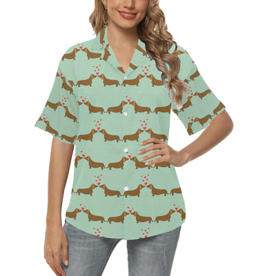 Dachshund Pattern Print Design 02 Women's Hawaiian Shirt