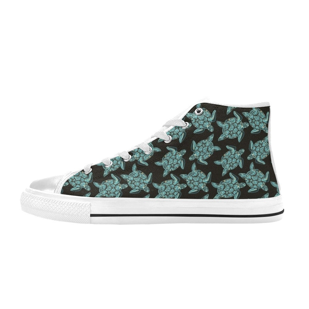 Sea Turtle Print Design LKS302 High Top Women's White Shoes