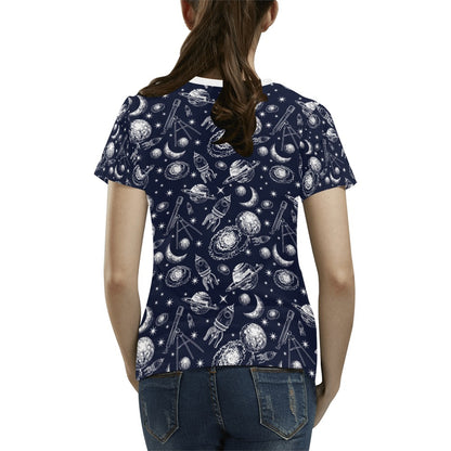 Space Rocket Print Design LKS301 Women's  T-shirt