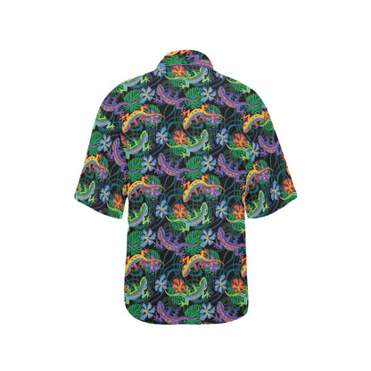 Gecko Colorful Pattern Print Design 01 Women's Hawaiian Shirt