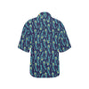 Peacock Feather Blue Design Print Women's Hawaiian Shirt