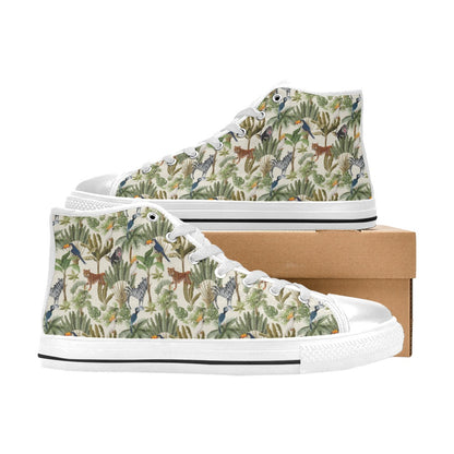 Safari Animal Print Design LKS304 High Top Women's White Shoes