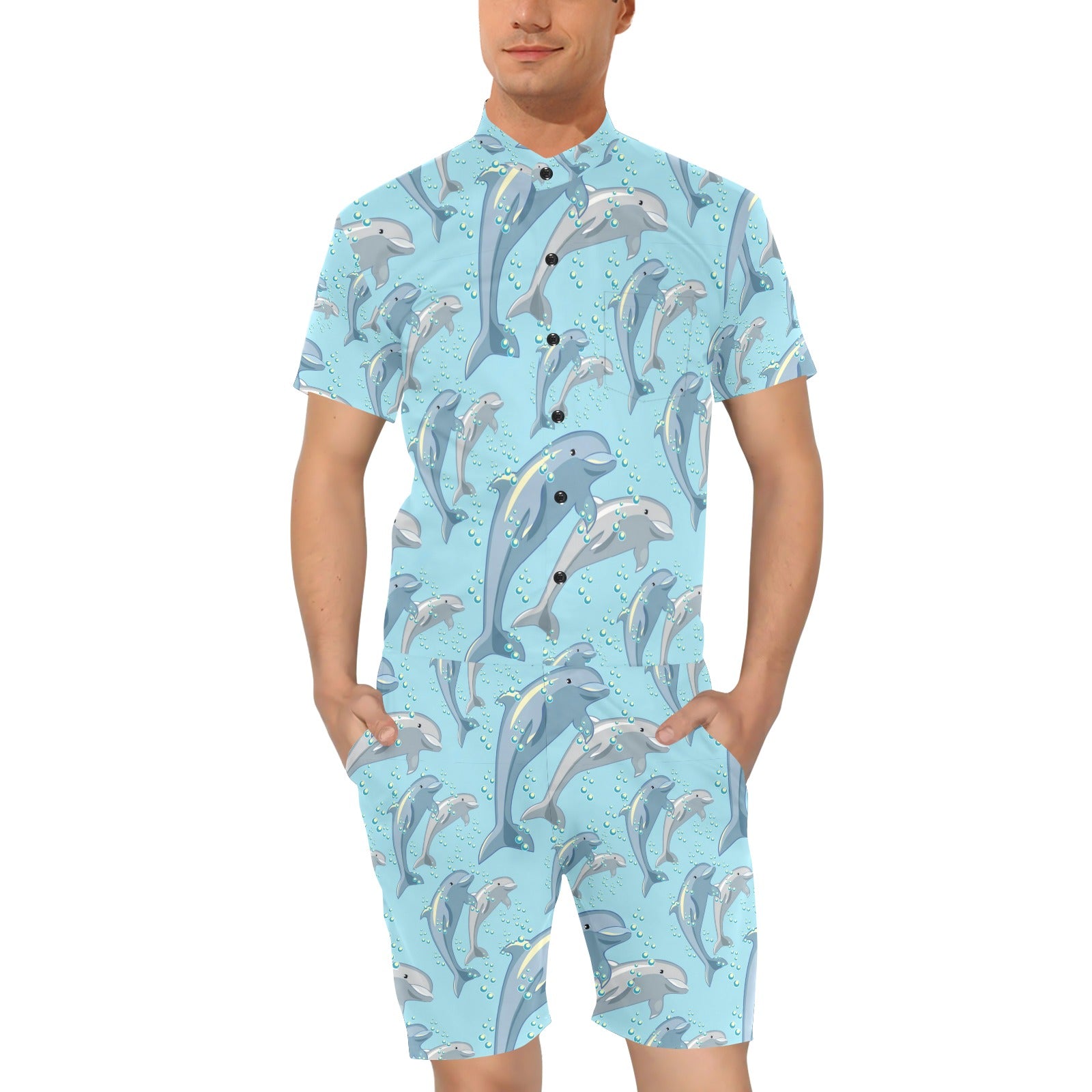 Dolphin Print Pattern Men's Romper