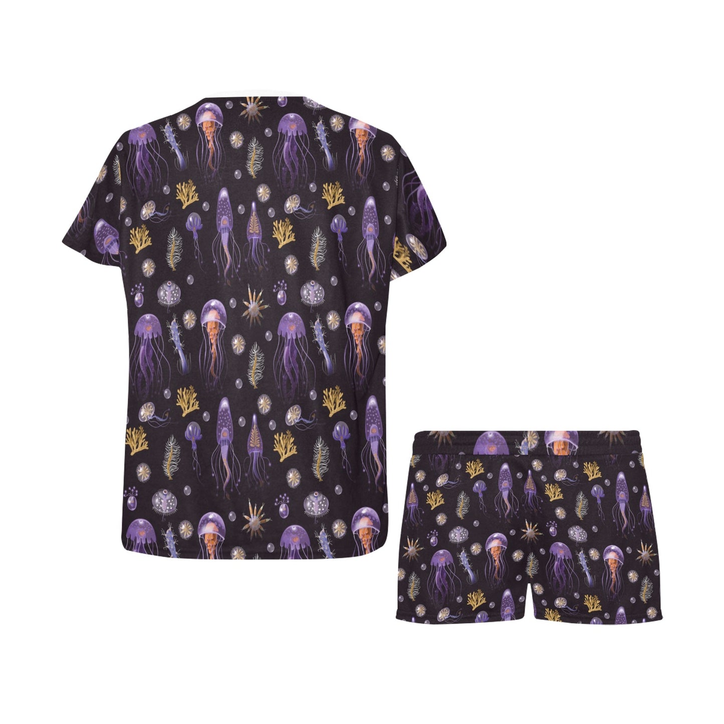 Seaweed With Jelly Fish Print Design LKS305 Women's Short Pajama Set