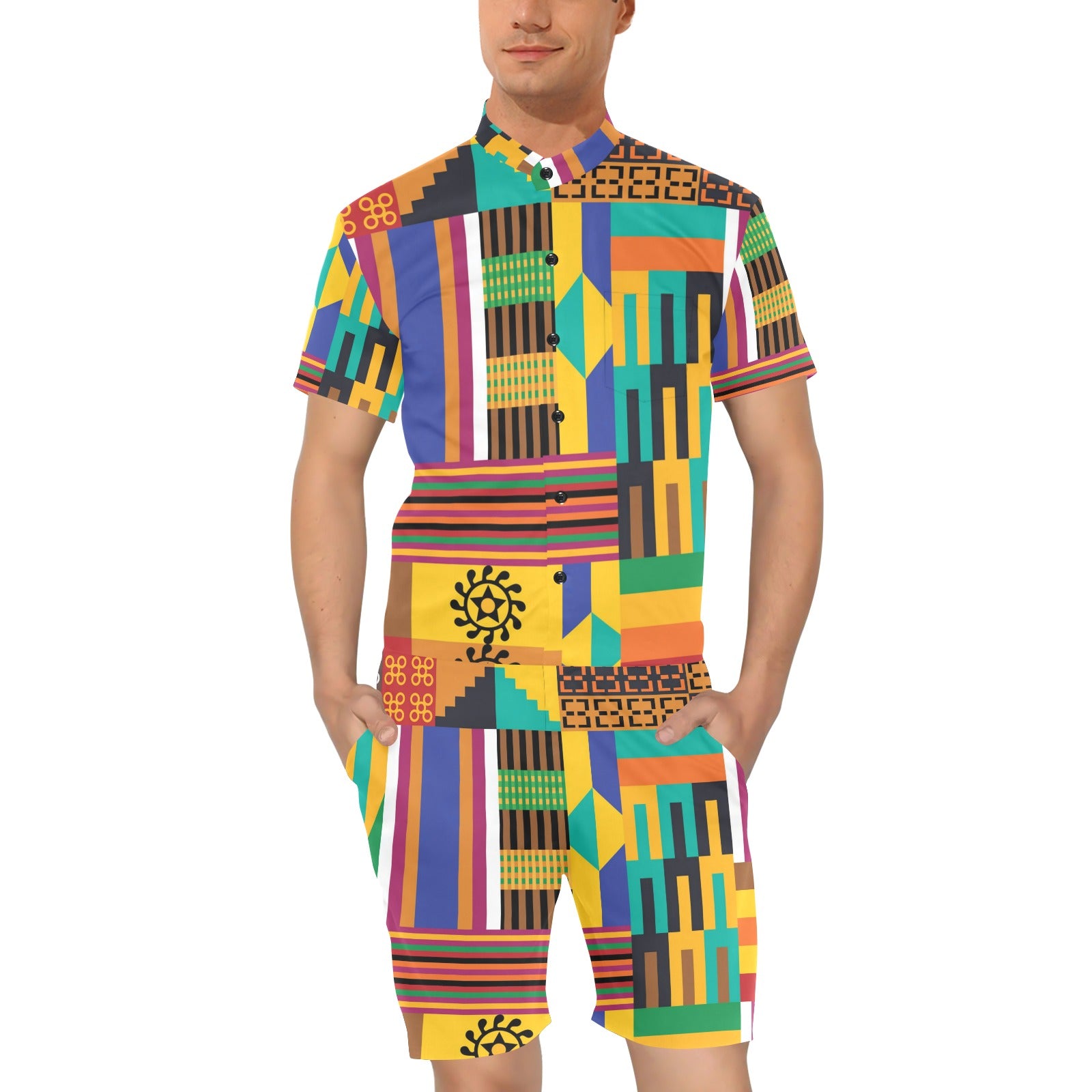 Kente Pattern Print Design 03 Men's Romper