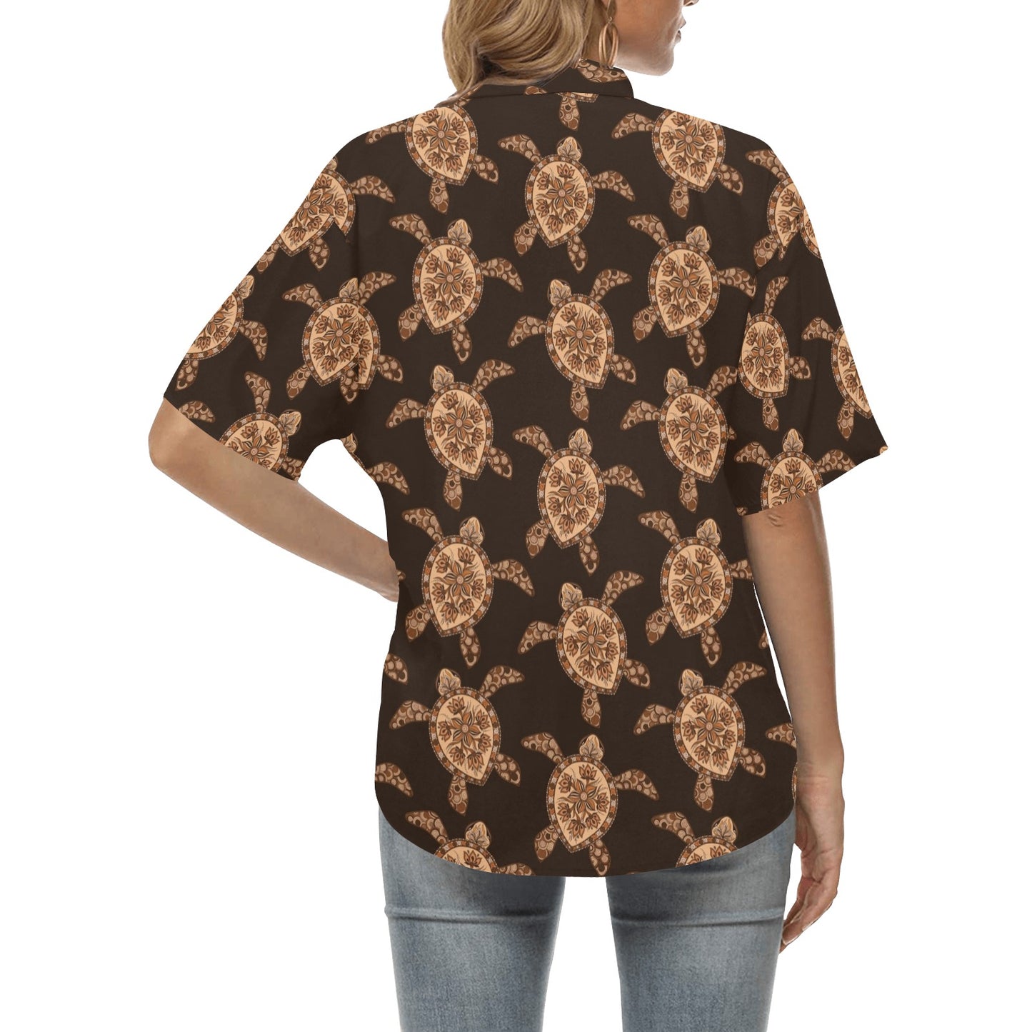 Tribal Sea Turtle Pattern Print Design T09 Women's Hawaiian Shirt
