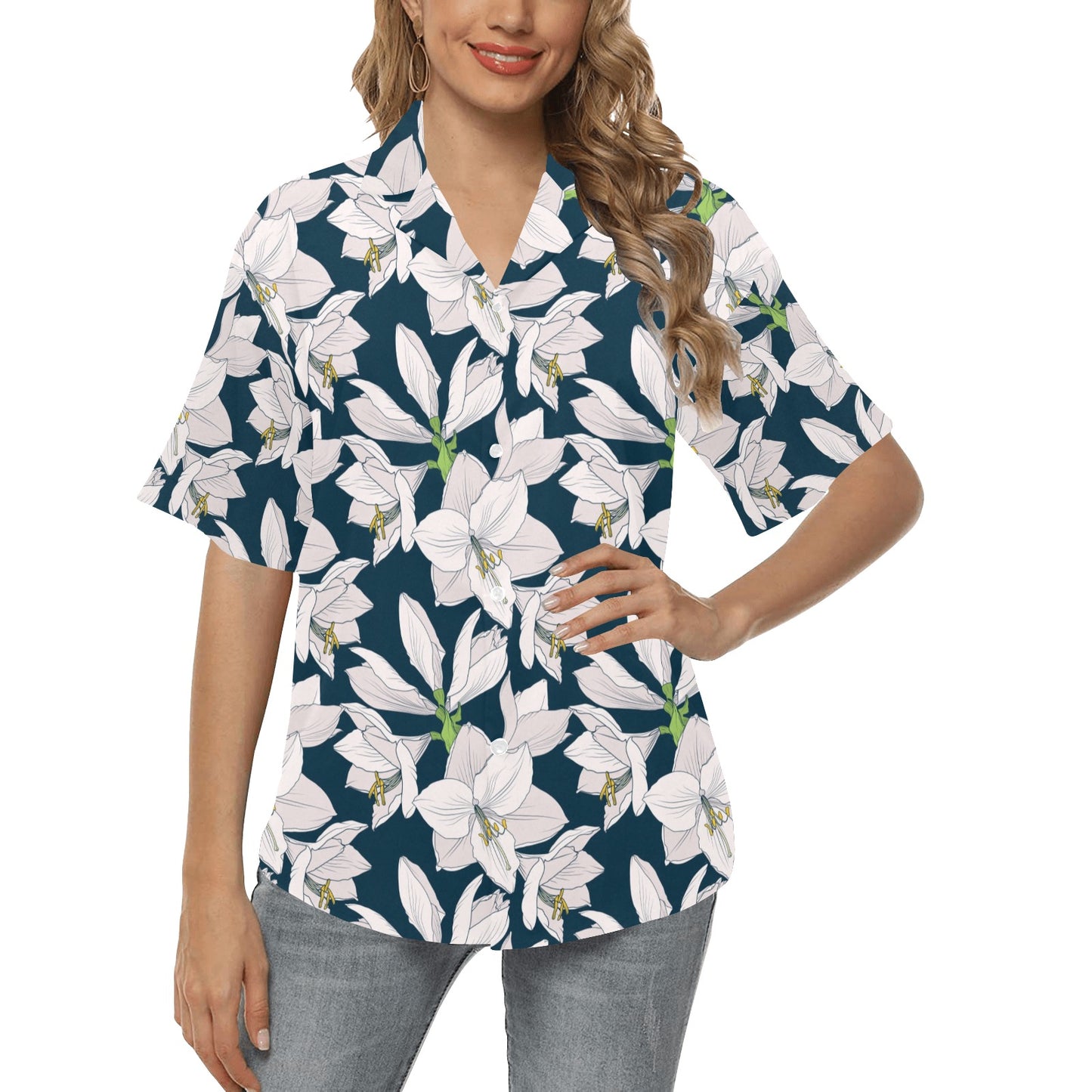 Amaryllis Pattern Print Design 01 Women's Hawaiian Shirt