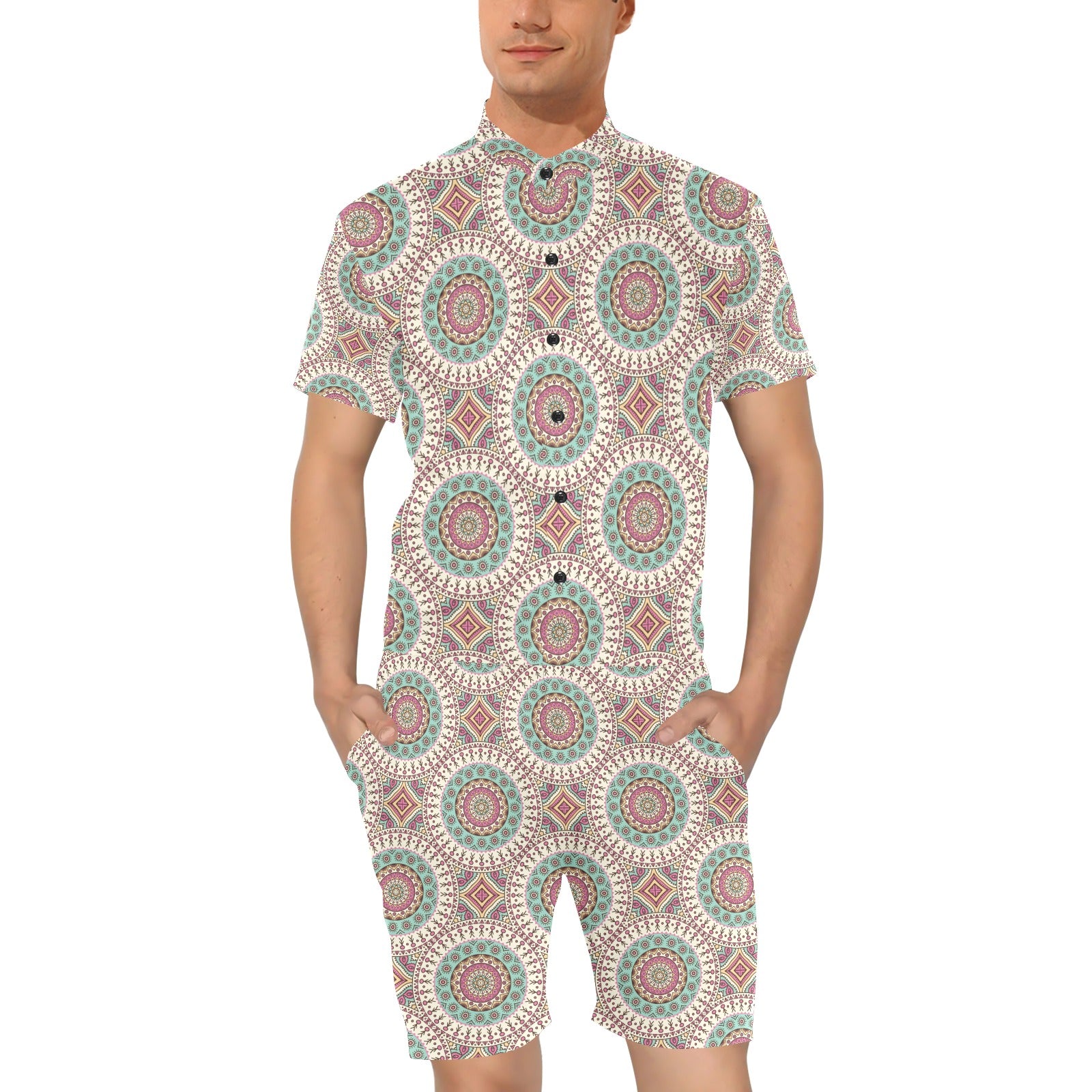 Bohemian Round Style Print Men's Romper