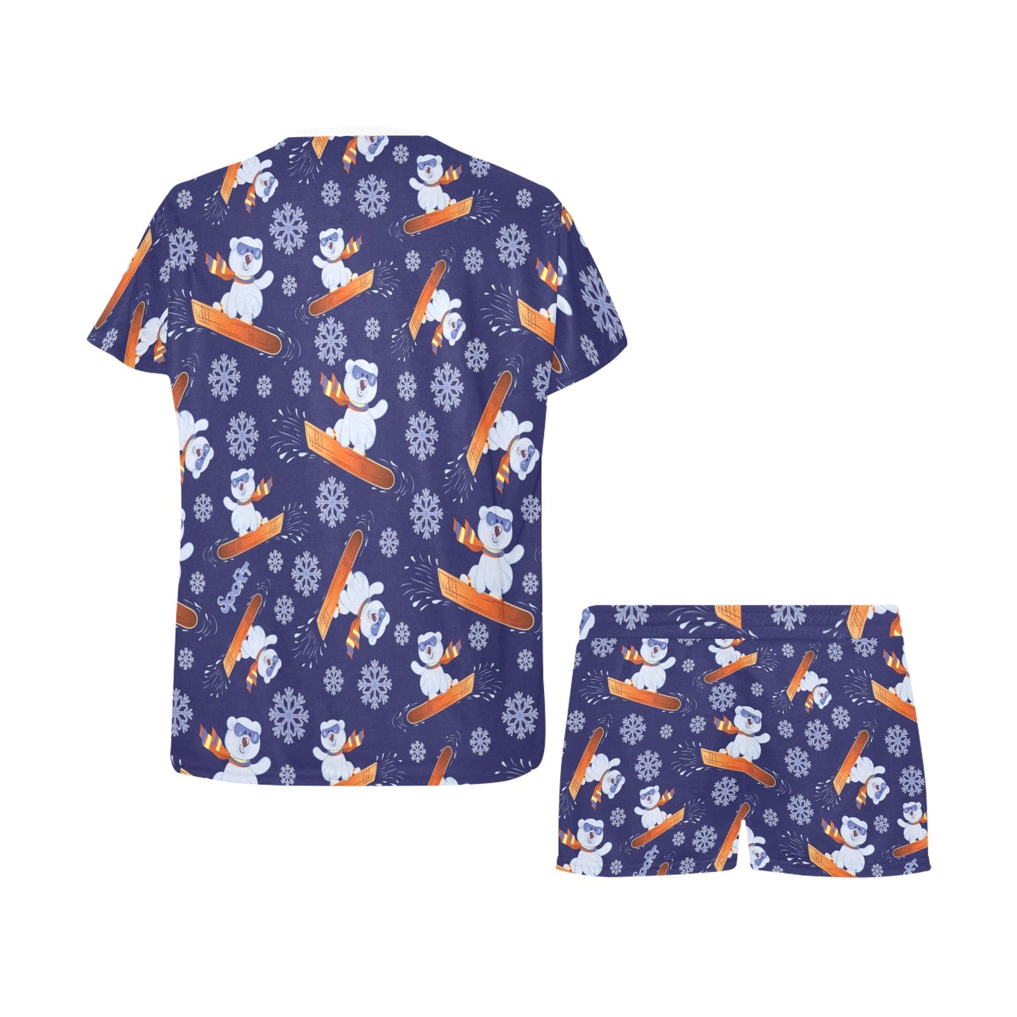 Snowboard Bear Print Design LKS305 Women's Short Pajama Set