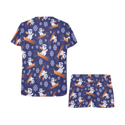 Snowboard Bear Print Design LKS305 Women's Short Pajama Set