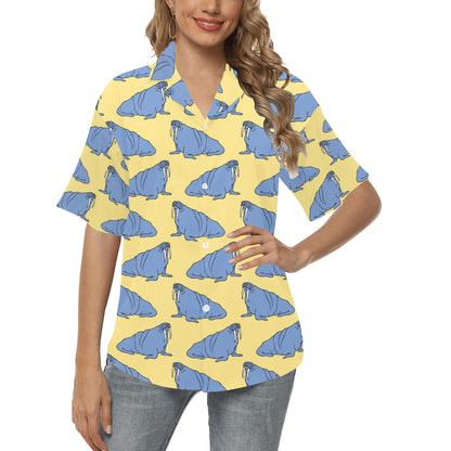 Walrus Pattern Print Design 02 Women's Hawaiian Shirt