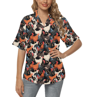 Chicken Print Pattern Women's Hawaiian Shirt