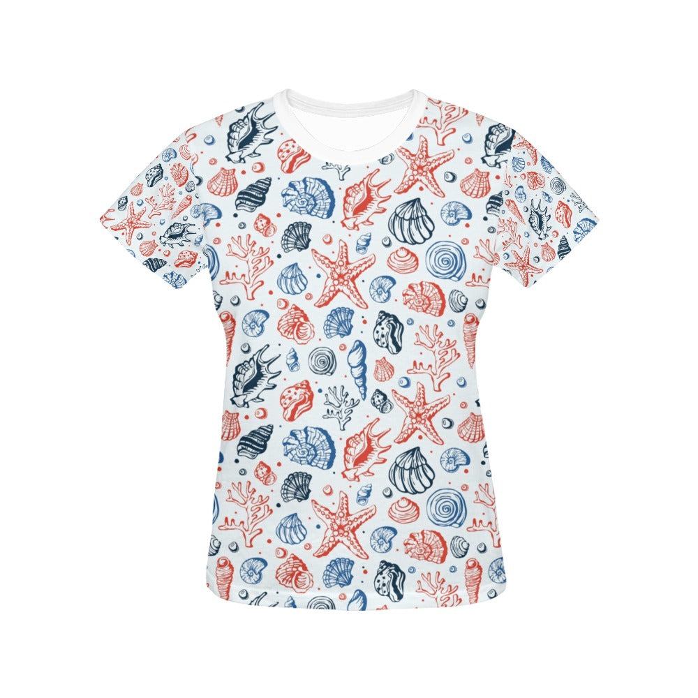 Seashell Print Design LKS307 Women's  T-shirt