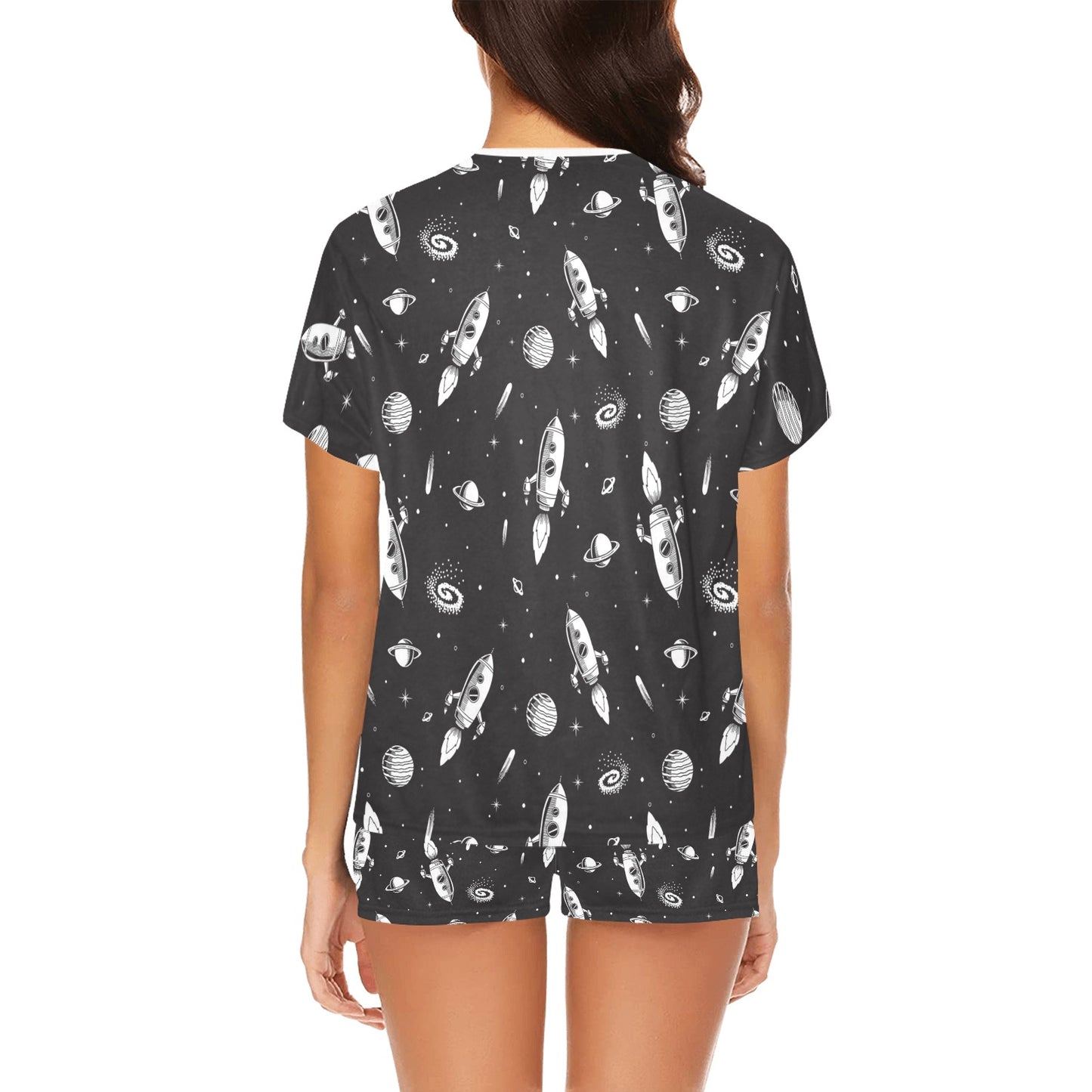 Space Rocket Print Design LKS303 Women's Short Pajama Set