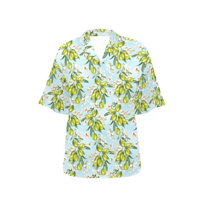 Elegant Olive Floral Print Women's Hawaiian Shirt