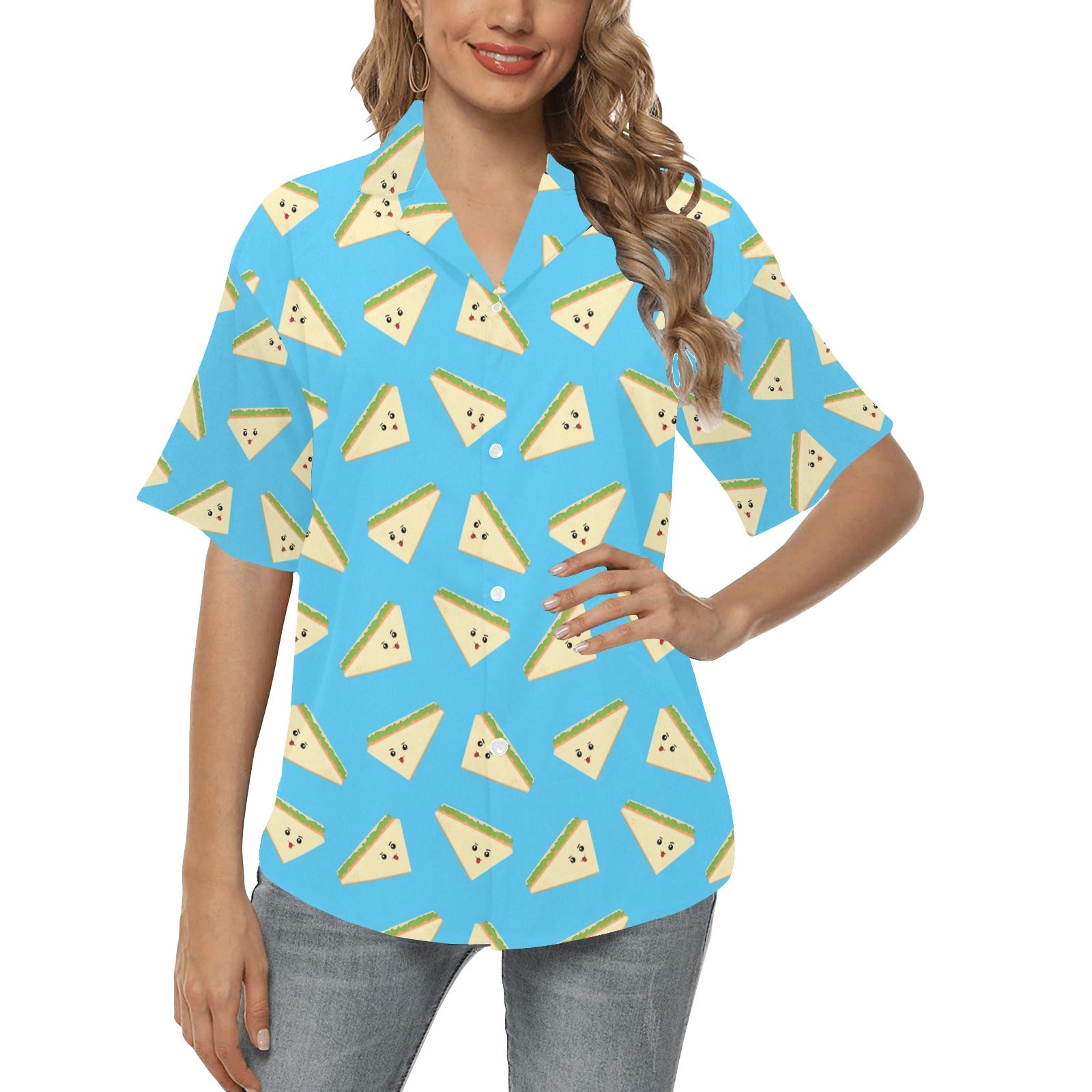 Sandwich Emoji Print Design LKS305 Women's Hawaiian Shirt