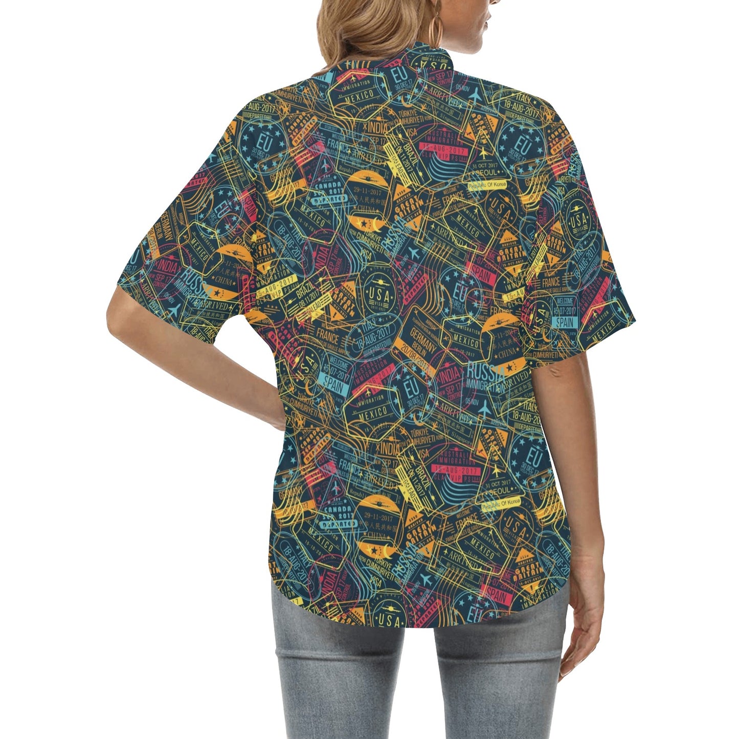 Travel Stamp Colorful Print Design LKS304 Women's Hawaiian Shirt
