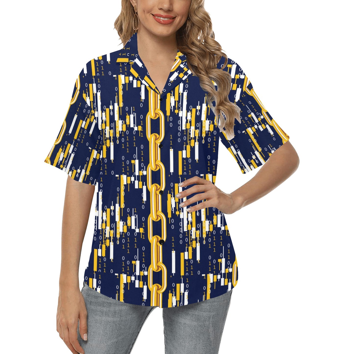 Cryptocurrency Chain Pattern Print Design 03 Women's Hawaiian Shirt