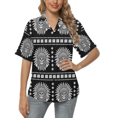 Native American Indian Skull Women's Hawaiian Shirt