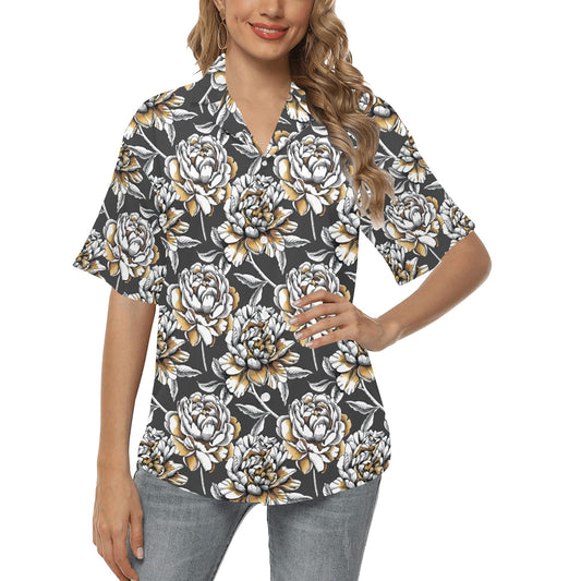 Peony Pattern Print Design PE06 Women's Hawaiian Shirt