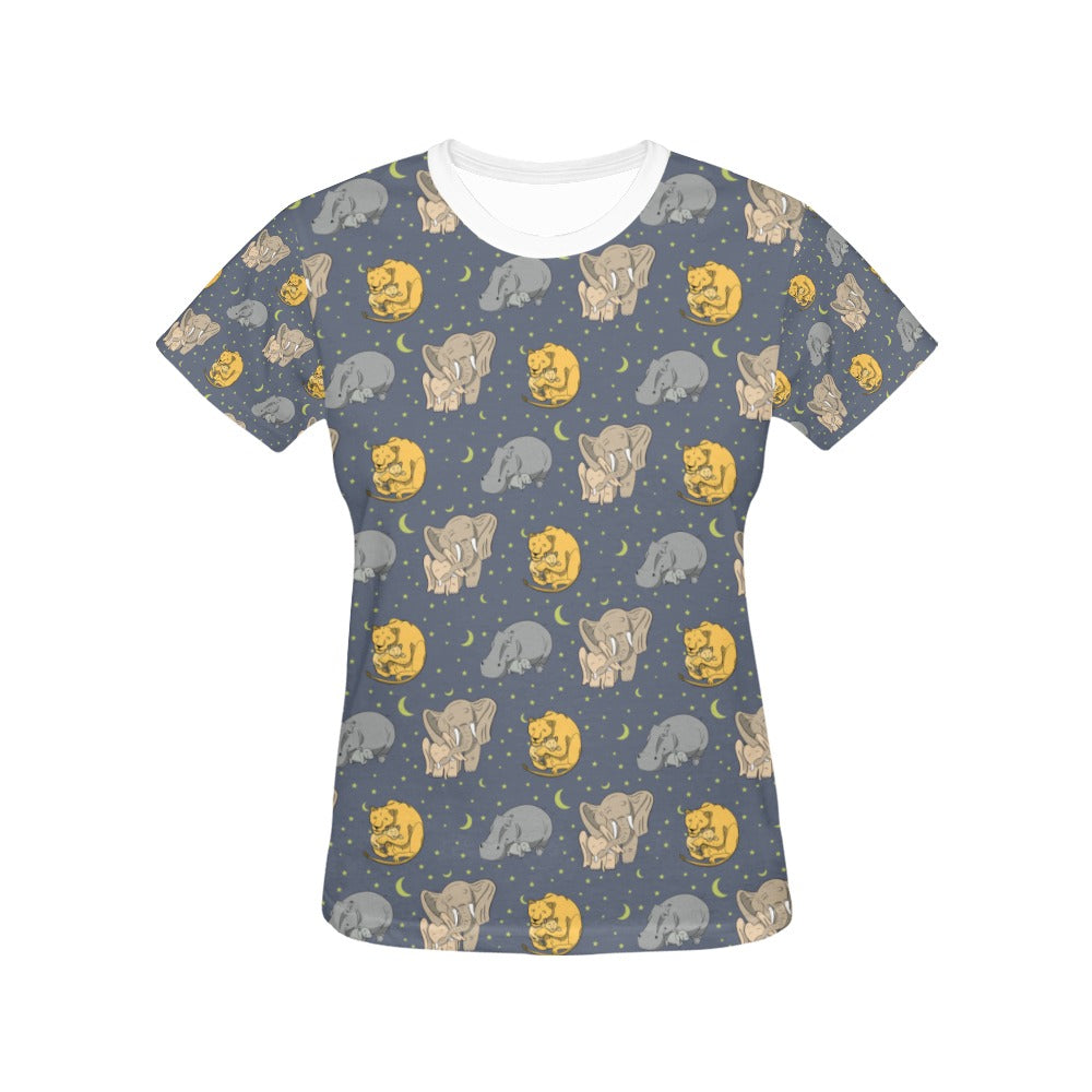 Safari Elephant Lion Print Design LKS303 Women's  T-shirt