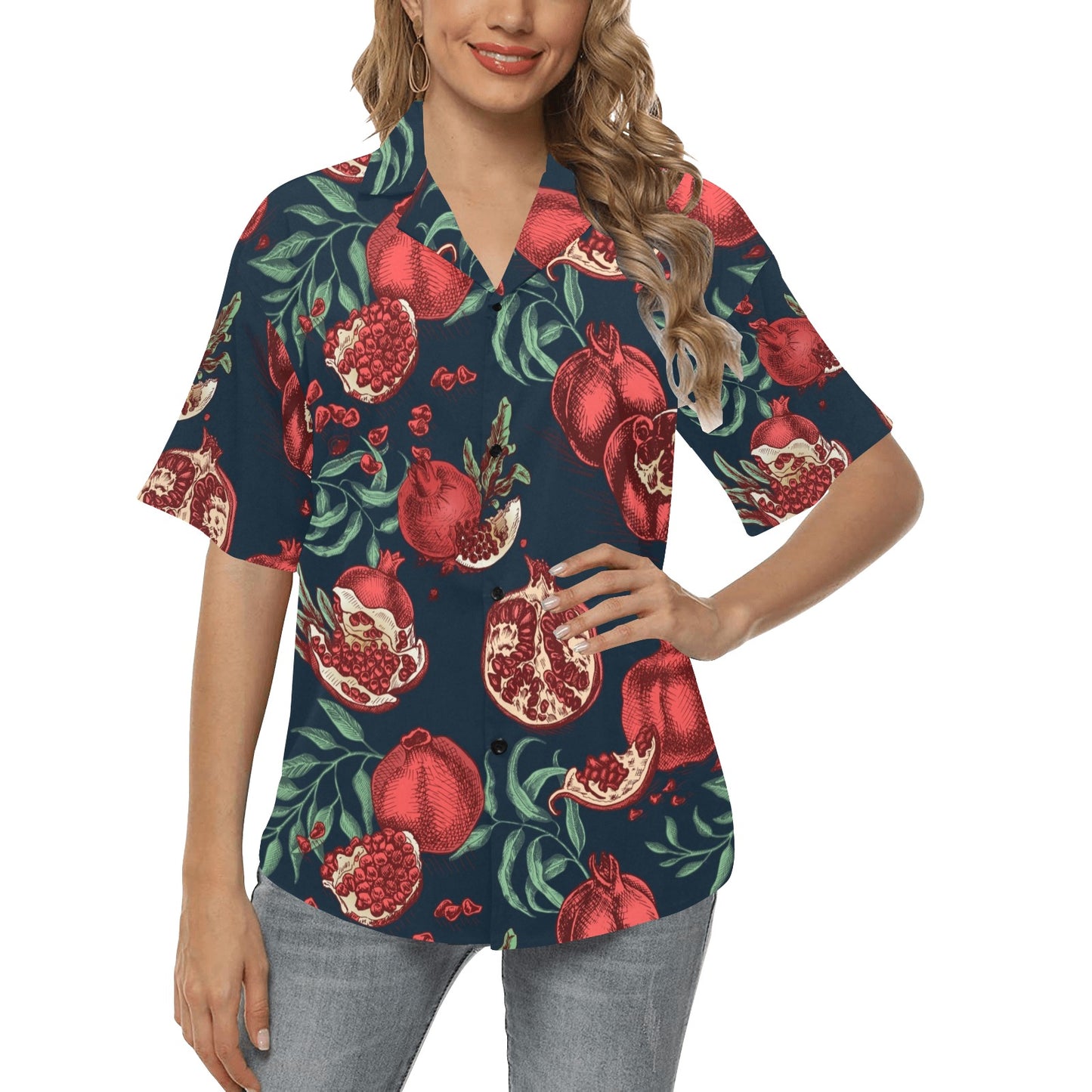 Pomegranate Pattern Print Design PG04 Women's Hawaiian Shirt