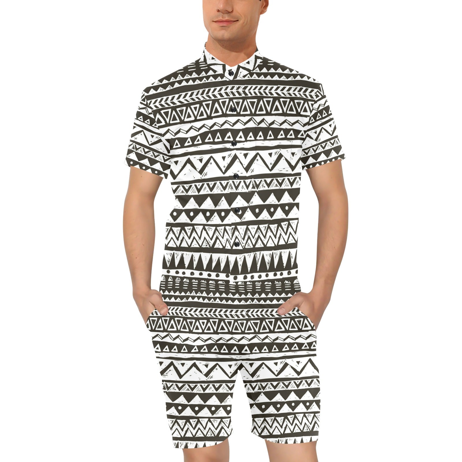 Hand draw Tribal Aztec Men's Romper