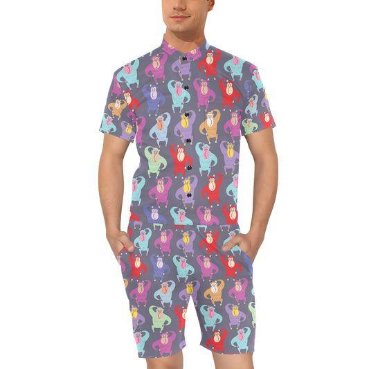 Chimpanzee Pattern Print Design 03 Men's Romper