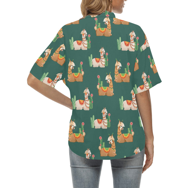 Llama Cactus Pattern Print Design 07 Women's Hawaiian Shirt