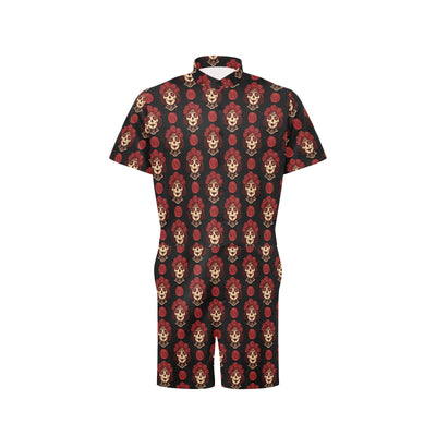 Day of the Dead Skull Girl Pattern Men's Romper