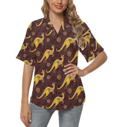 Kangaroos Aboriginal Pattern Print Design 08 Women's Hawaiian Shirt