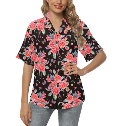 Camellia Pattern Print Design CM03 Women's Hawaiian Shirt