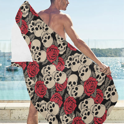 Skull And Roses Print Design LKS301 Beach Towel 32" x 71"