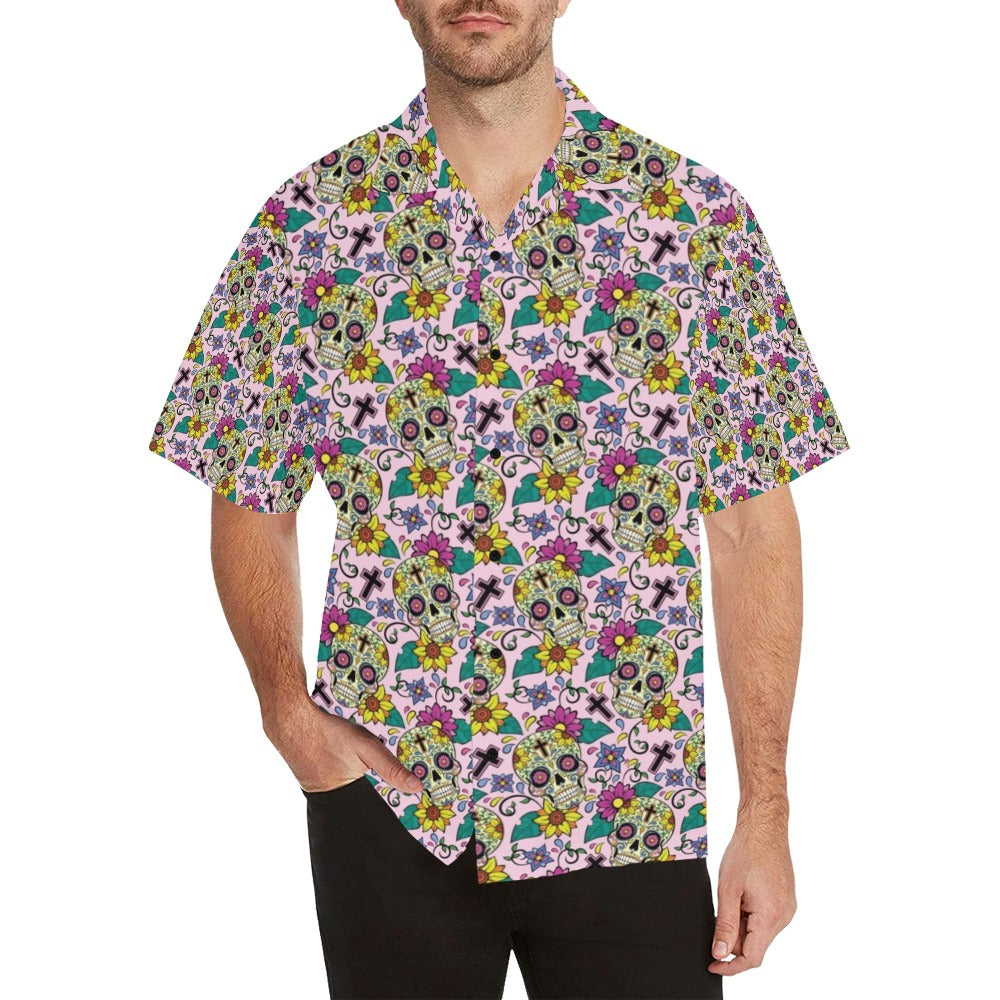 Sugar Skull Print Design LKS307 Men's Hawaiian Shirt