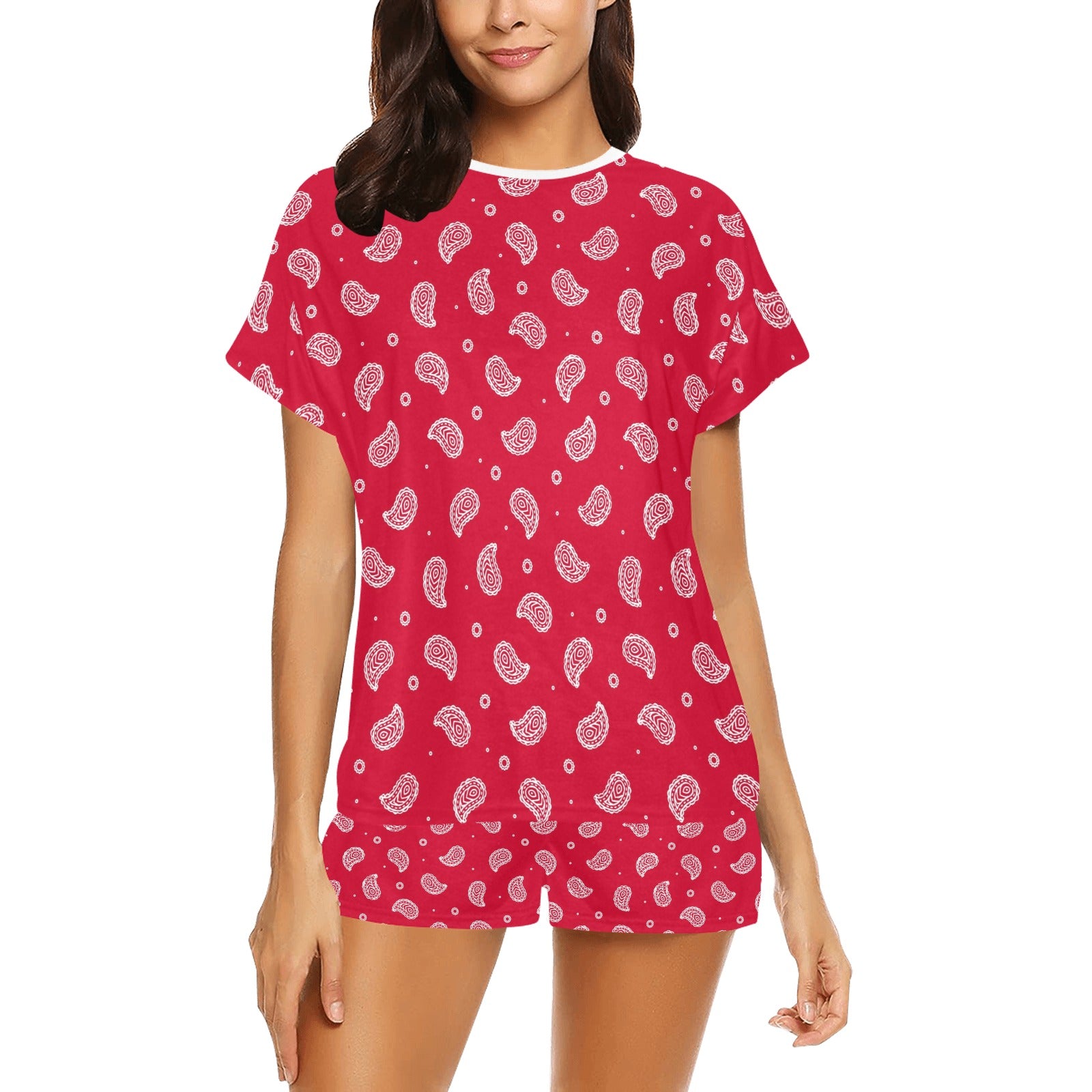 Bandana Red Paisley Print Design LKS305 Women's Short Pajama Set