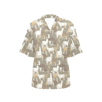 Alpaca Pattern Print Design 01 Women's Hawaiian Shirt