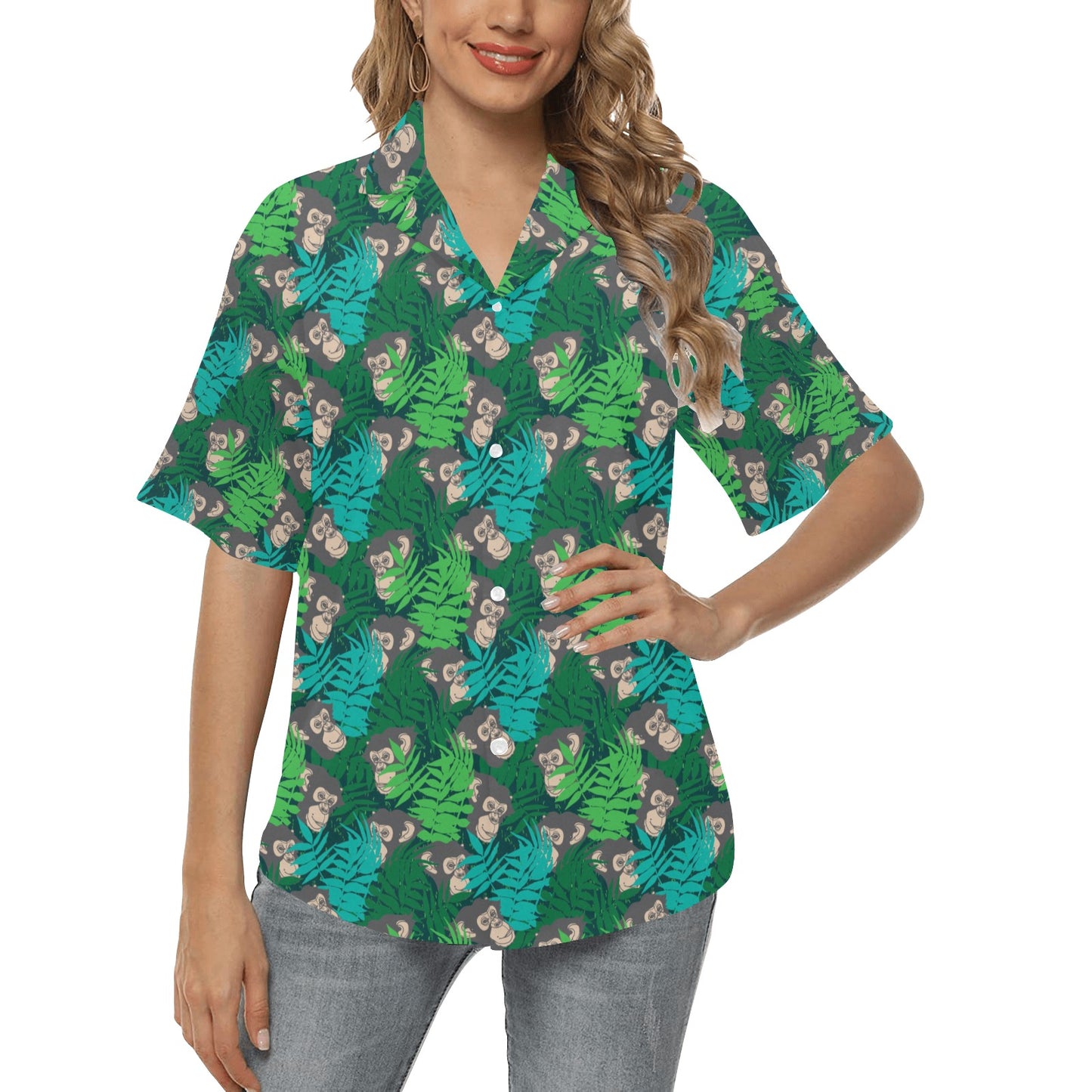 Chimpanzee Pattern Print Design 01 Women's Hawaiian Shirt