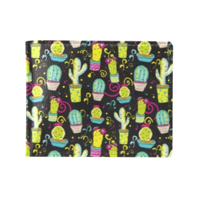 Cactus Neon Style Print Pattern Men's ID Card Wallet