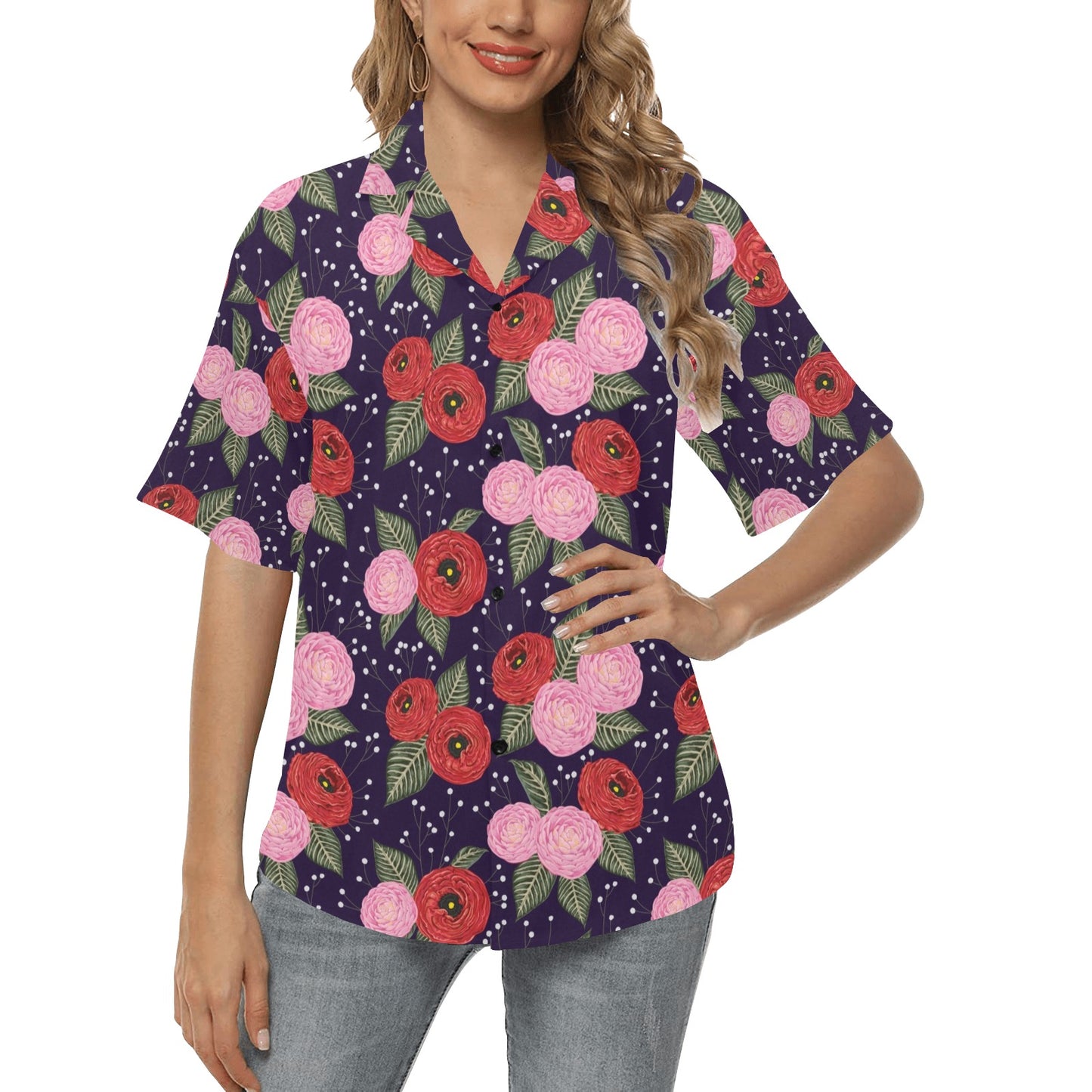 Camellia Pattern Print Design CM02 Women's Hawaiian Shirt