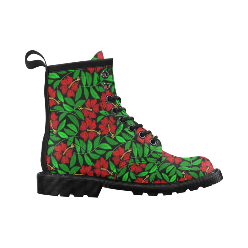 Red Hibiscus Embroidered Pattern Print Design HB032 Women's Boots