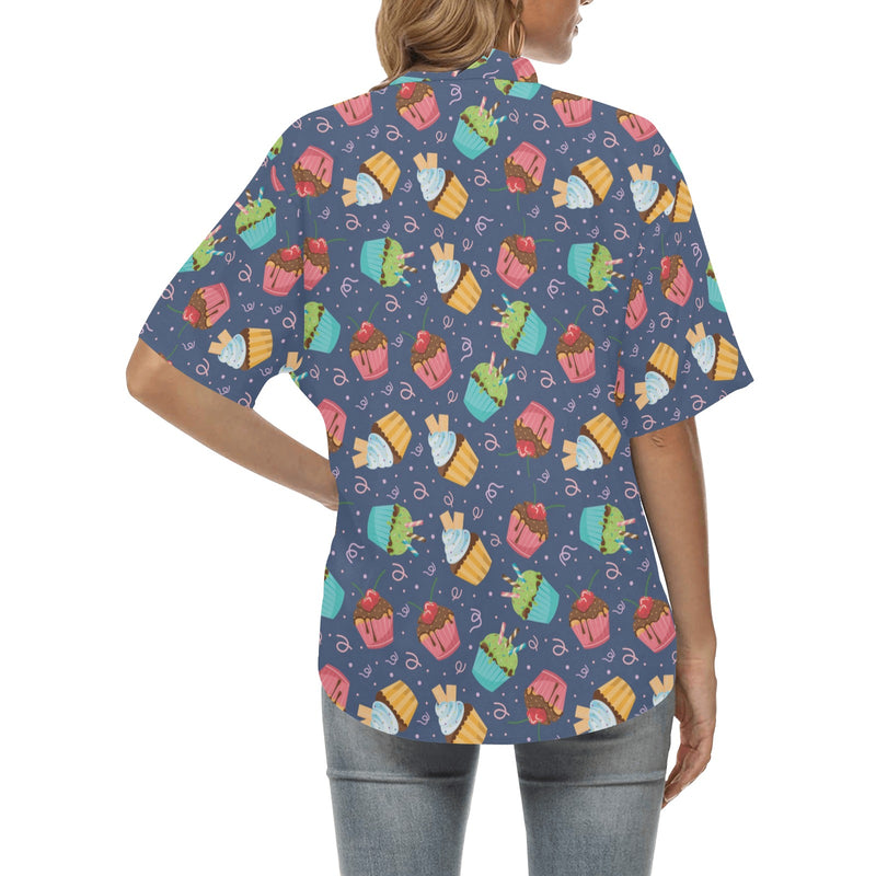 Cupcake Pattern Print Design 02 Women's Hawaiian Shirt