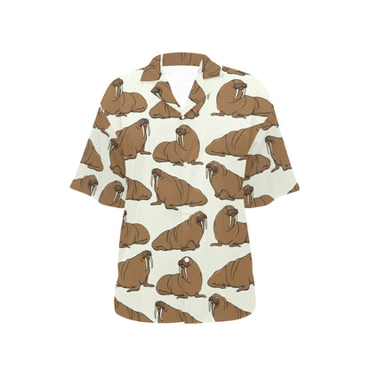 Walrus Pattern Print Design 03 Women's Hawaiian Shirt